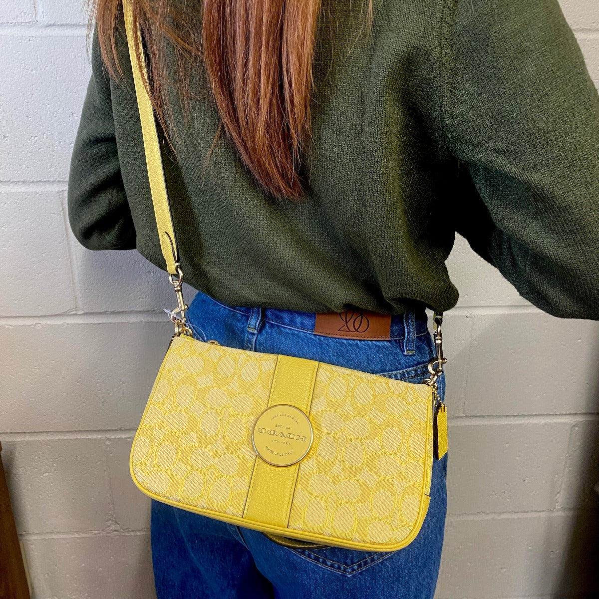 Coach C8306 Lonnie Baguette In Signature Jacquard In Gold/Retro Yellow Coach C8306 Lonnie Baguette In Signature Jacquard In Gold/Retro Yellow